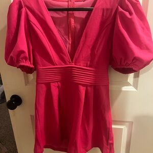 Chic Red Puff Sleeve Dress